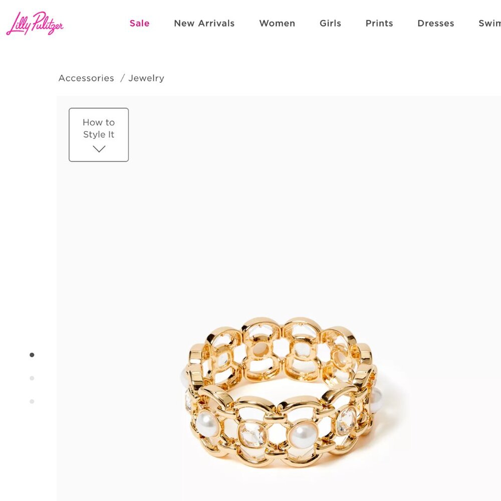 NWT Lilly Pulitzer Pink Palms Cuff Stretch Bracelet Gold